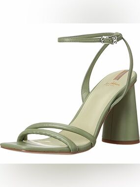 Green Strappy Block Heel Sandals with Ankle Strap